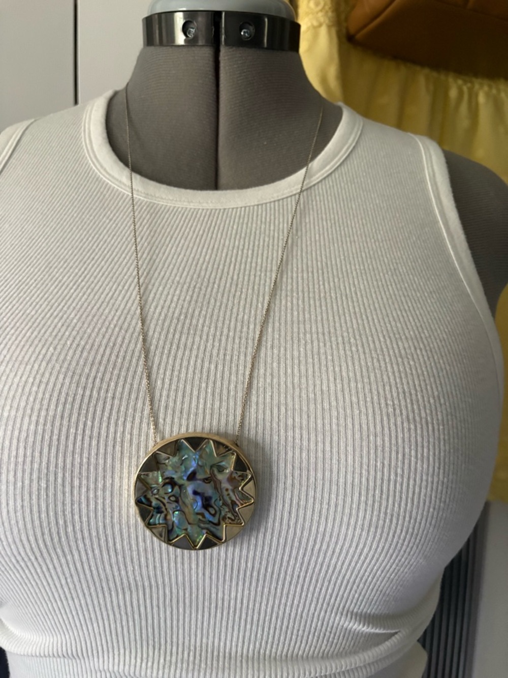 Abalone Shell Pendant Necklace in Iridescent Blue-Green